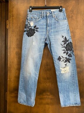 RAG & BONE Ramona embroidered distressed jeans. 100% cotton. No stretch!